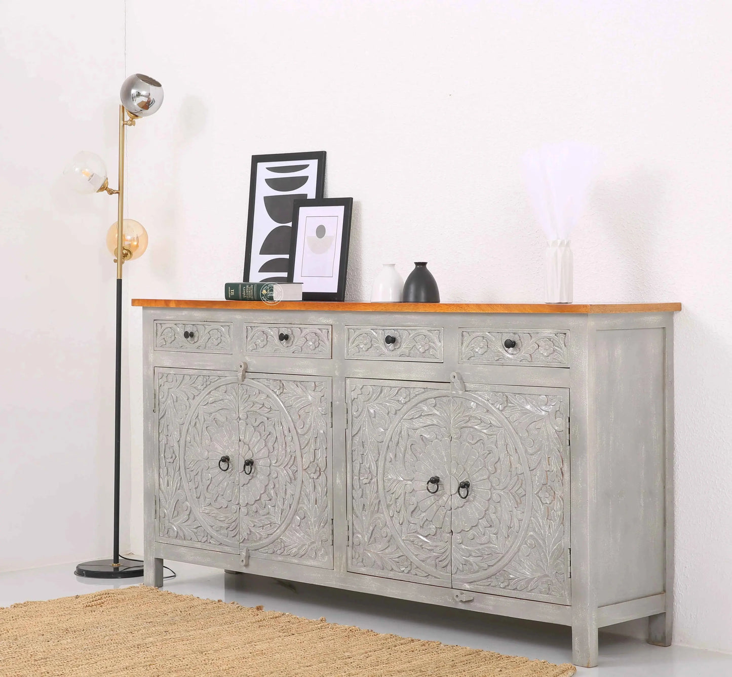 Bunny wooden 4 door 4 drawer carved Sideboard (Multiple Colors Options)