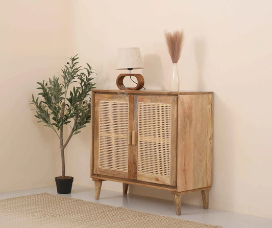 Carol Rattan Cabinet – 2 Doors, Solid Mango Wood, Natural Finish | Opelhome UAE