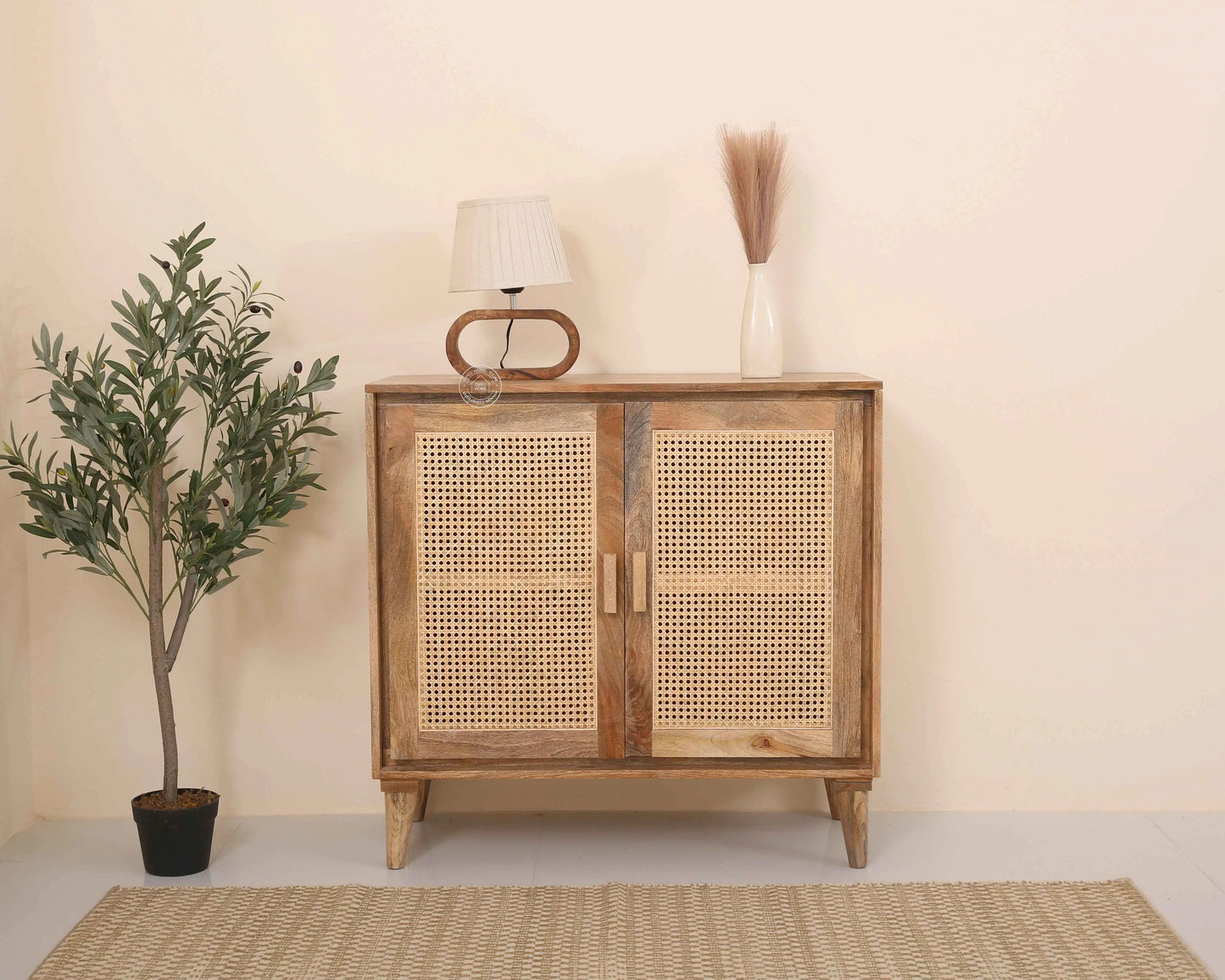 Carol Rattan Cabinet – 2 Doors, Solid Mango Wood, Natural Finish | Opelhome UAE