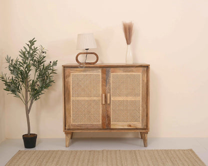 Carol Rattan Cabinet – 2 Doors, Solid Mango Wood, Natural Finish | Opelhome UAE