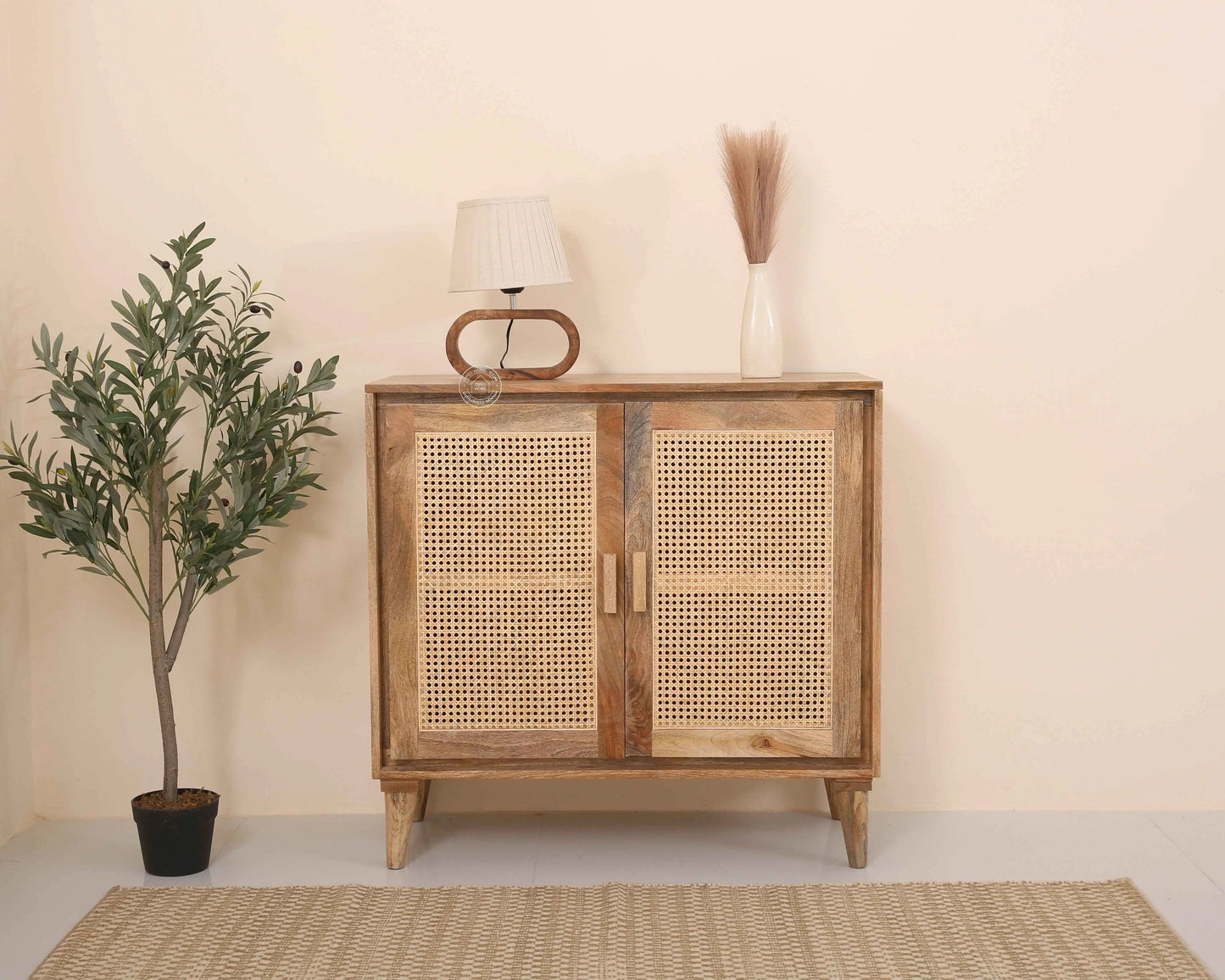 Carol Rattan Cabinet – 2 Doors, Solid Mango Wood, Natural Finish | Opelhome UAE