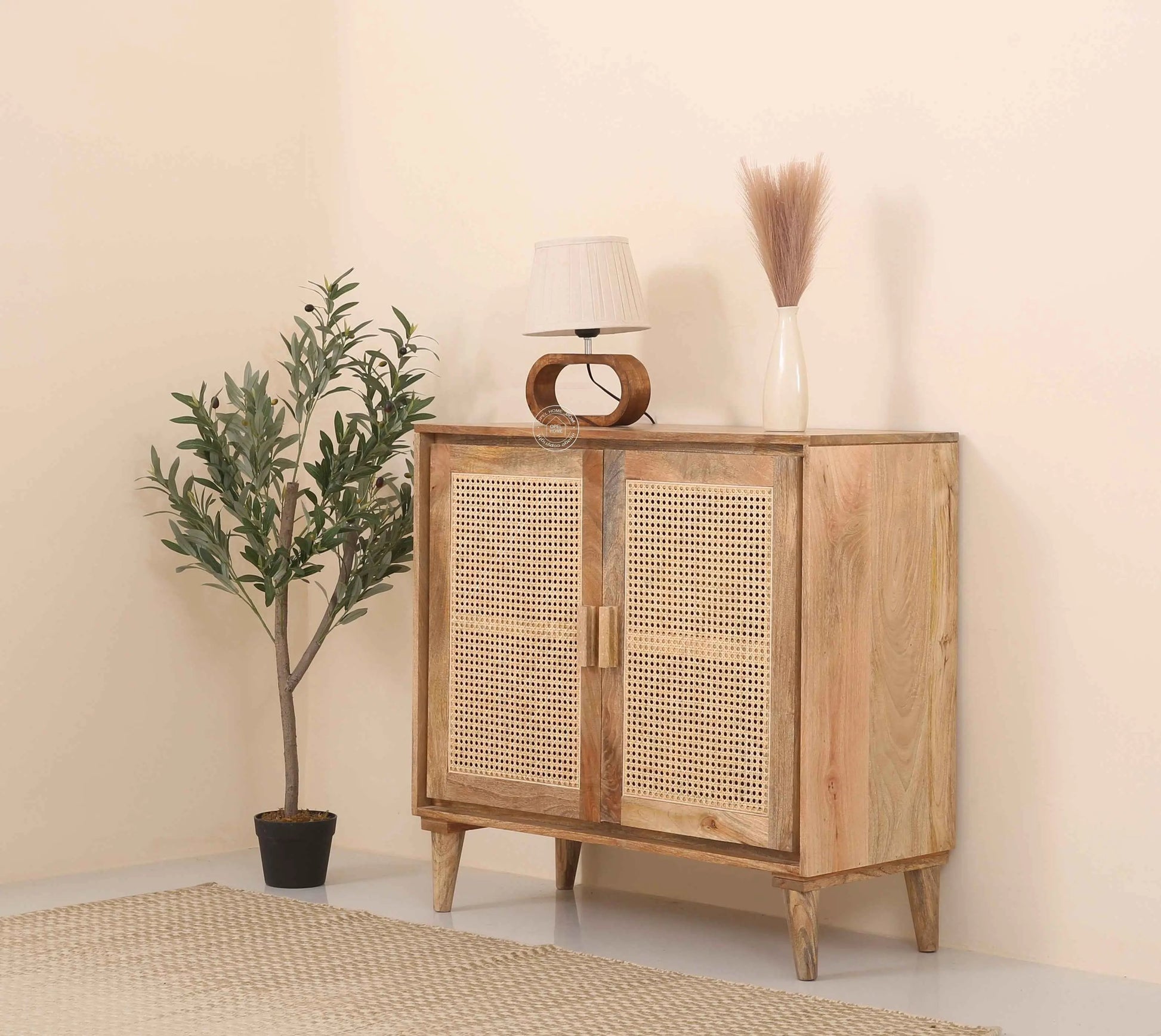 Carol Rattan Cabinet – 2 Doors, Solid Mango Wood, Natural Finish | Opelhome UAE