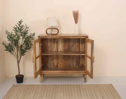 Carol Rattan Cabinet – 2 Doors, Solid Mango Wood, Natural Finish | Opelhome UAE