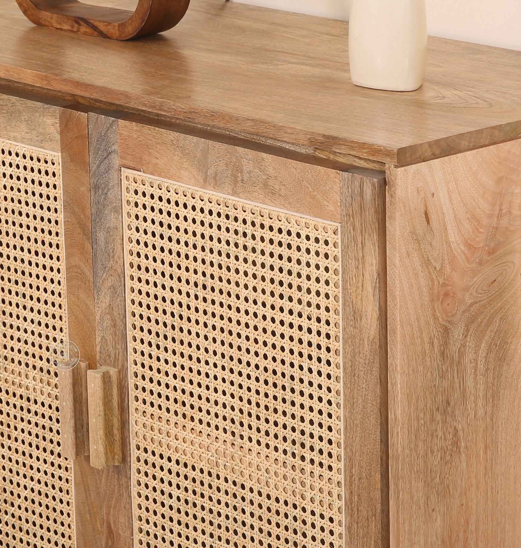 Carol Rattan Cabinet – 2 Doors, Solid Mango Wood, Natural Finish | Opelhome UAE