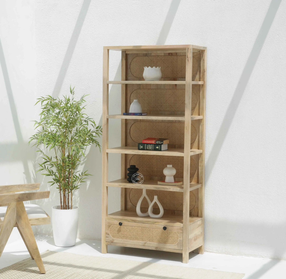 Cascio Rattan Bookcase with Drawer - opelhome