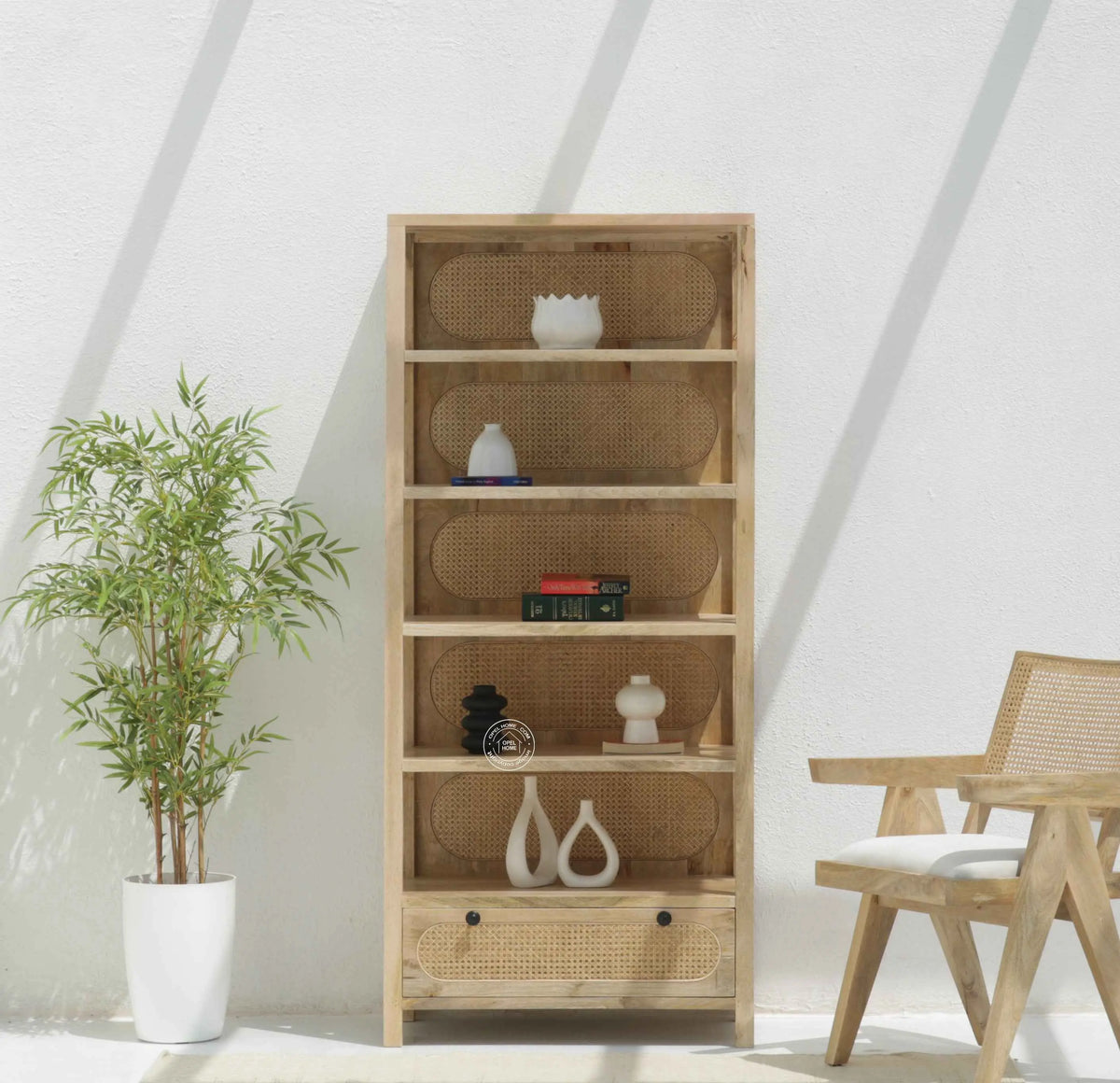 Cascio Rattan Bookcase with Drawer - opelhome