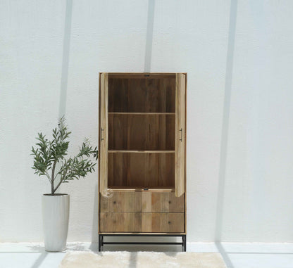 Cashion Wood Slat Closet – Solid Mango Wood, Natural Finish, Wardrobe | Opelhome UAE