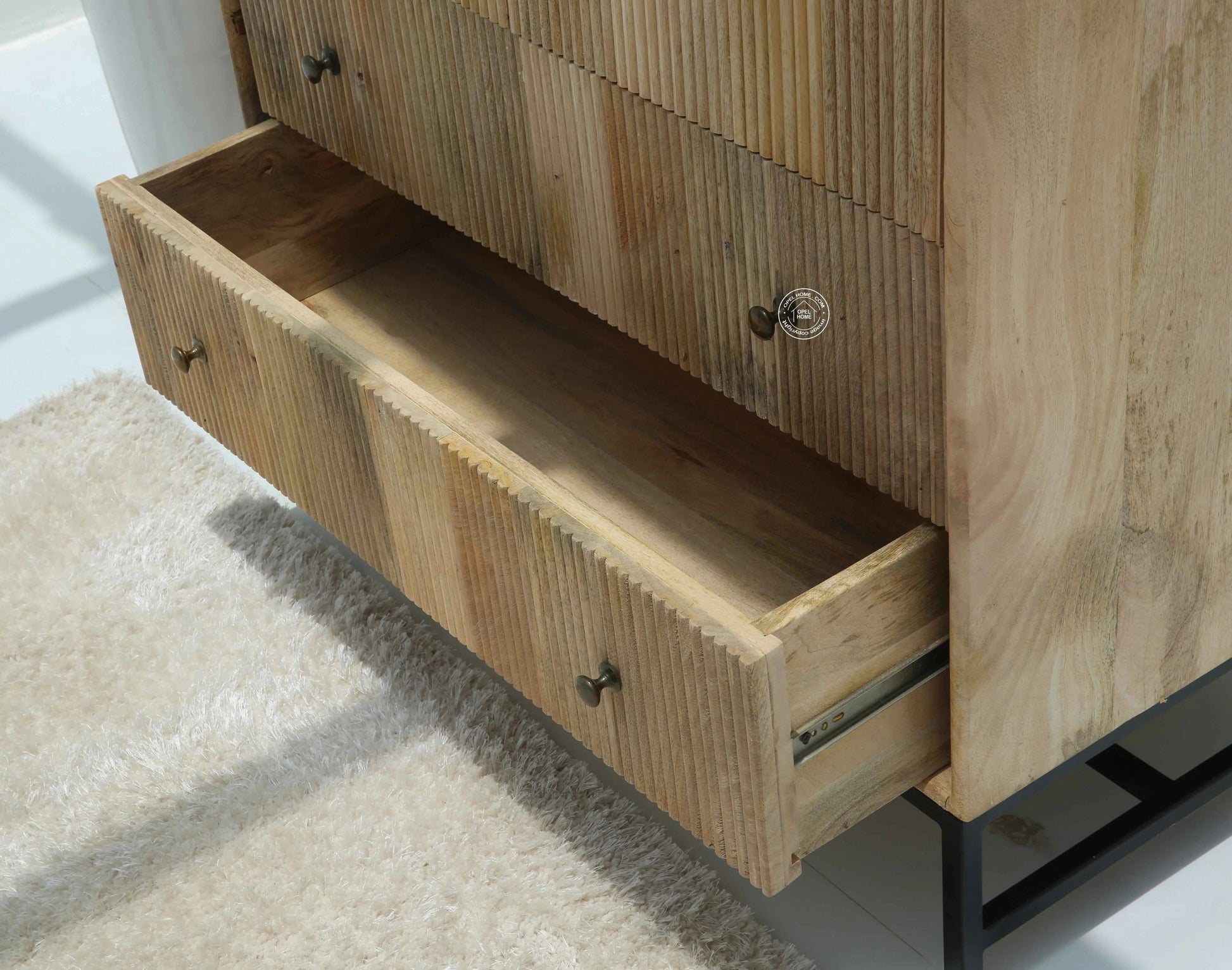 Cashion Wood Slat Closet – Solid Mango Wood, Natural Finish, Wardrobe | Opelhome UAE