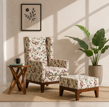 Axton Lounge Chair with Stool – Solid Rosewood & Cotton Upholstery | Opelhome UAE