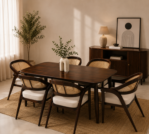 Arcane Wooden Dining Table – Only Table, Solid Rosewood, Walnut Finish | Opelhome UAE