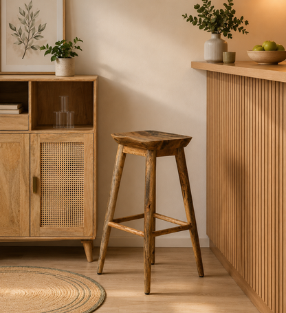 Faro Wooden Counter Stool – Solid Mango Wood Natural Finish | Opelhome UAE