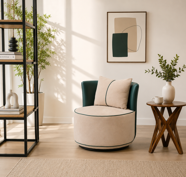 Flow Revolving Arm Chair – 360 Swivel, Boucle Cream Upholstery | Opelhome UAE