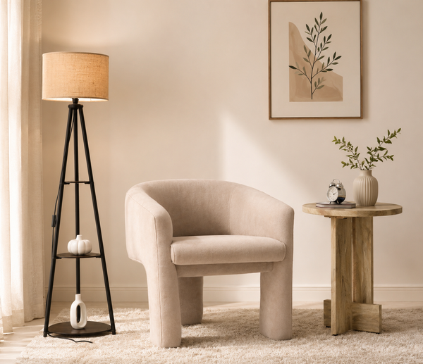 Urbo Arm Chair – Salmon Pink Boucle Velvet Upholstery | Opelhome UAE