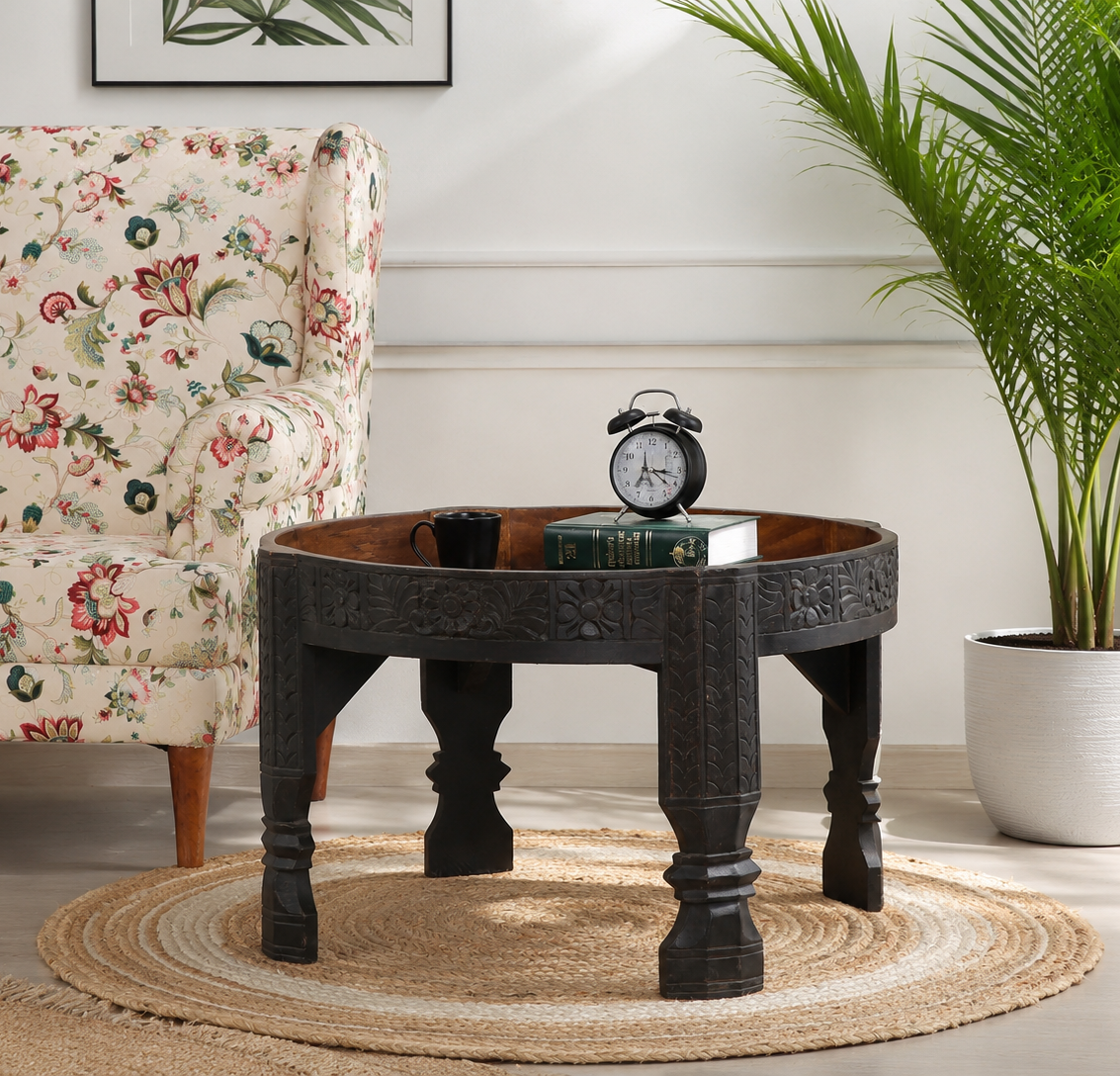 Alexi Solid Mango Wood Coffee Table 60x60cm – Black Finish |  Opelhome UAE