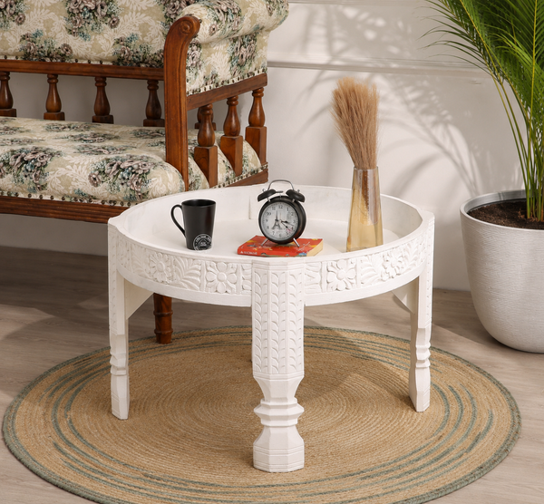 Alexi Solid Mango Wood Coffee Table – White Finish | Opelhome UAE