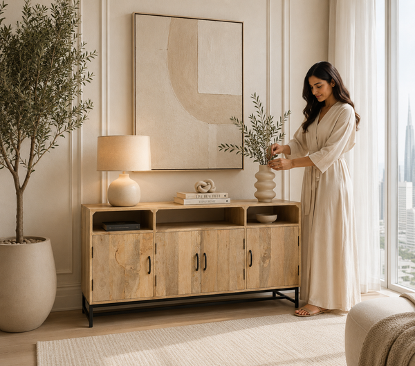 Warn Wooden Classic Design Sideboard – Solid Mango Wood, Natural Finish | Opelhome UAE