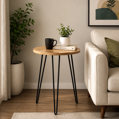 Lucious Wooden Side Table – Solid Mango Wood & Iron | Opelhome UAE