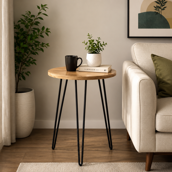 Lucious Wooden Side Table – Solid Mango Wood & Iron | Opelhome UAE