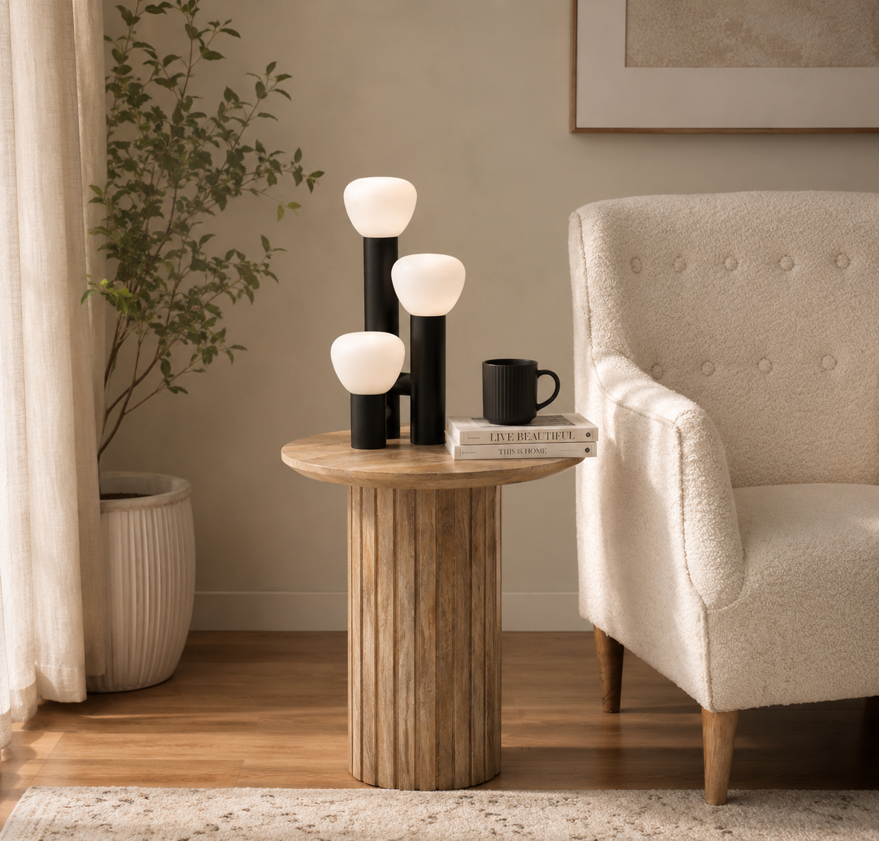 Pierro Wooden Side Table – Solid Mango Wood, Natural Finish | Opelhome UAE