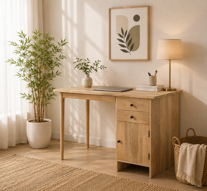 Feasto Wooden Desk – Solid Mango Wood, Natural Finish | Opelhome UAE