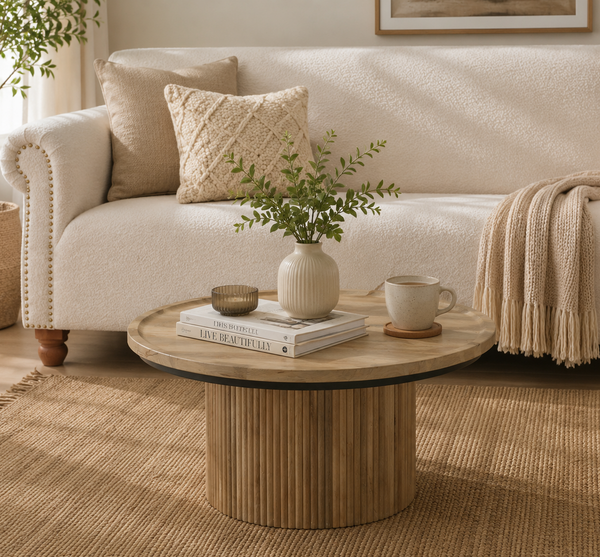 Glennis Wood Round Coffee Table – Solid Mango Wood, Natural Finish | Opelhome UAE