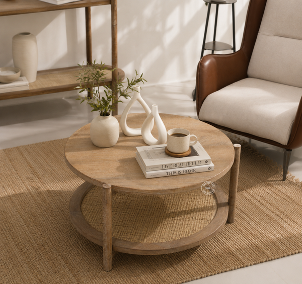 Harper Wooden Coffee Table – Solid Mango Wood, Sand Blasted Finish | Opelhome UAE