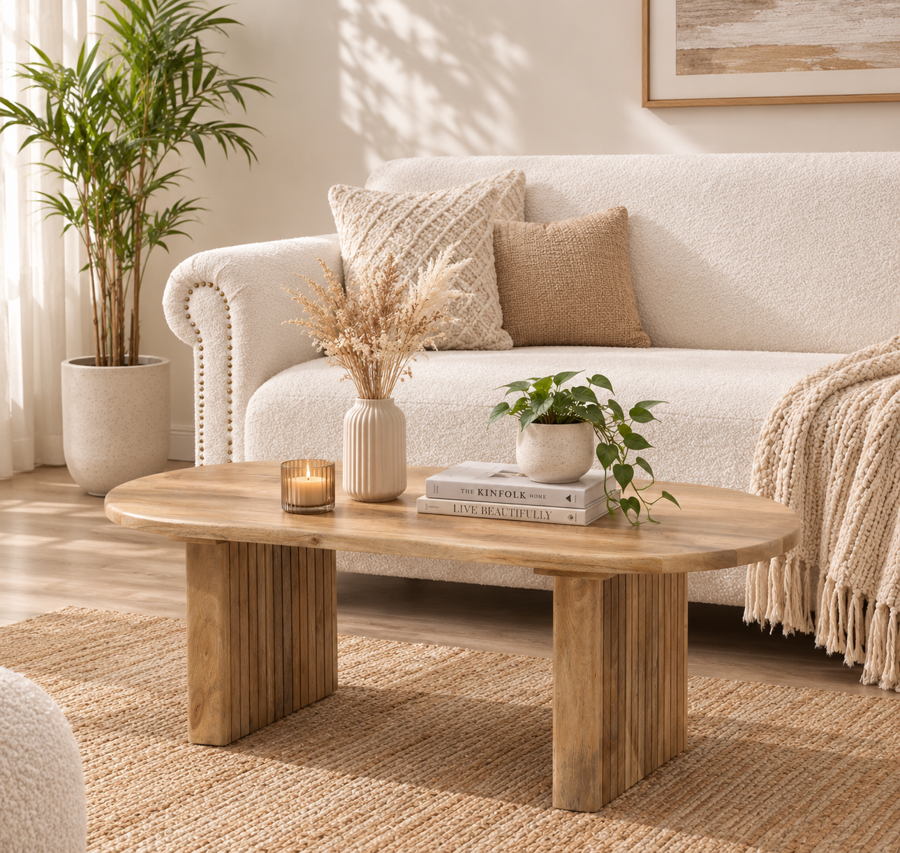 Crumley Wooden Coffee Table – Solid Mango Wood, Natural Finish | Opelhome UAE