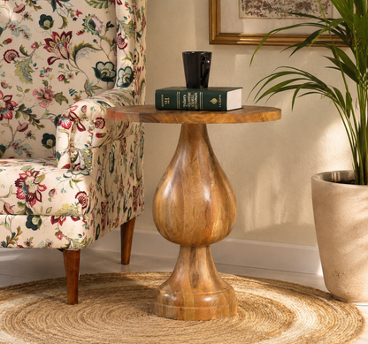 Bexton Solid Mango Wood Side Table 50cm – Natural Finish | Opelhome UAE