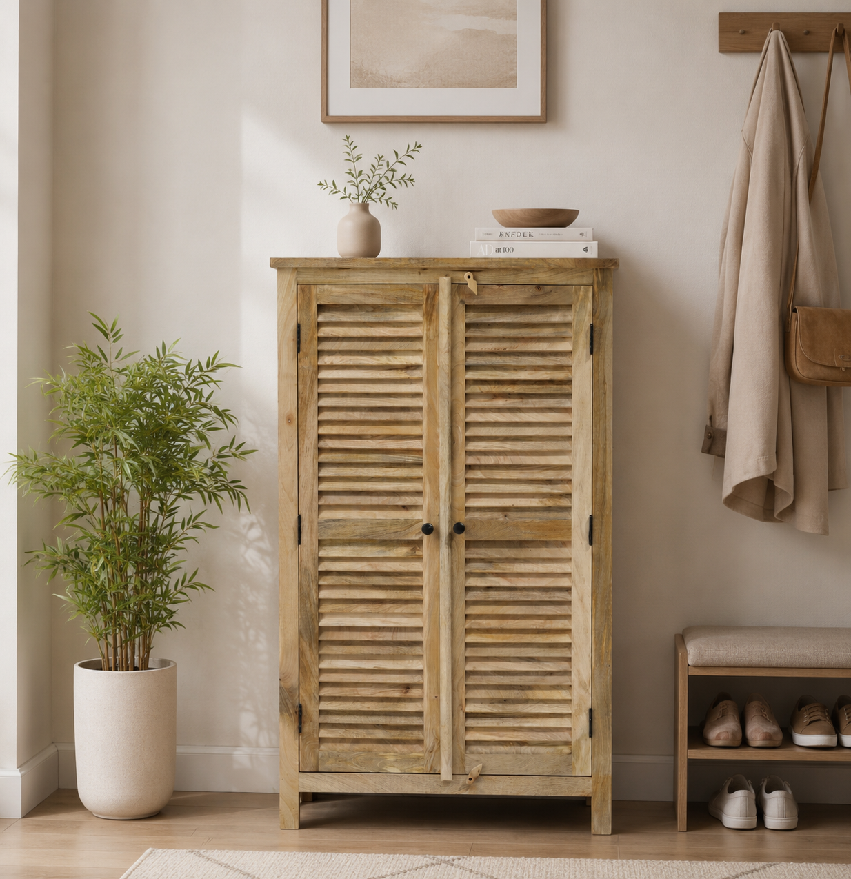 Moiser Solid Mango Wood Shoe Rack – Natural Finish (Medium) | Opel Home UAE