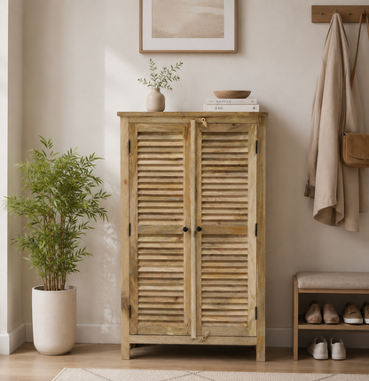 Moiser Solid Mango Wood Shoe Rack – Natural Finish (Medium) | Opel Home UAE