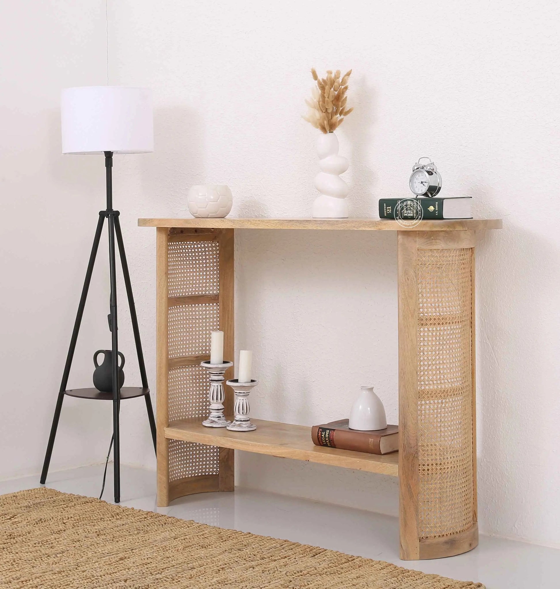 Cherry Rattan Console Table – Solid Mango Wood, Natural Finish, Hallway | Opelhome UAE