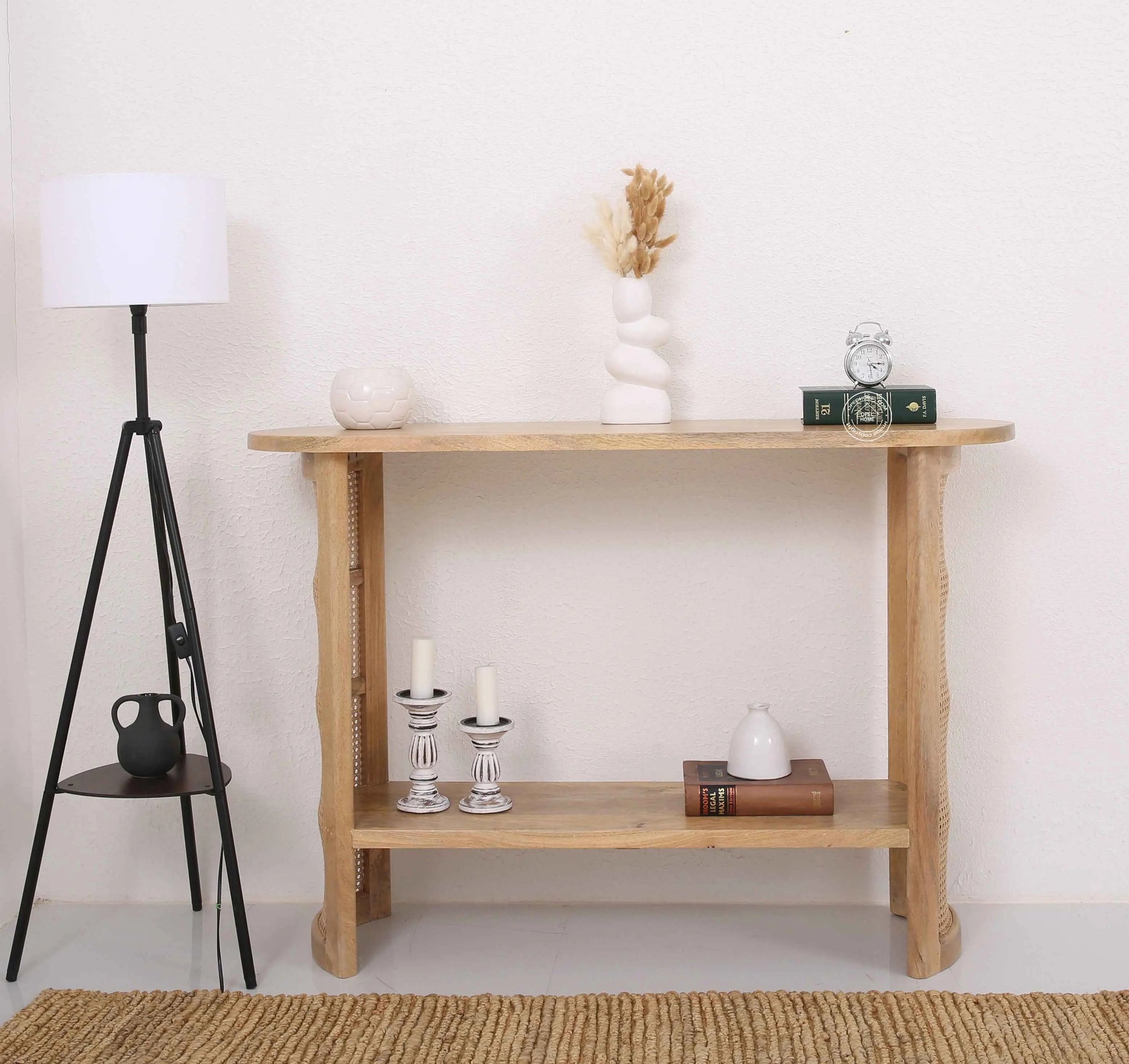Cherry Rattan Console Table – Solid Mango Wood, Natural Finish, Hallway | Opelhome UAE