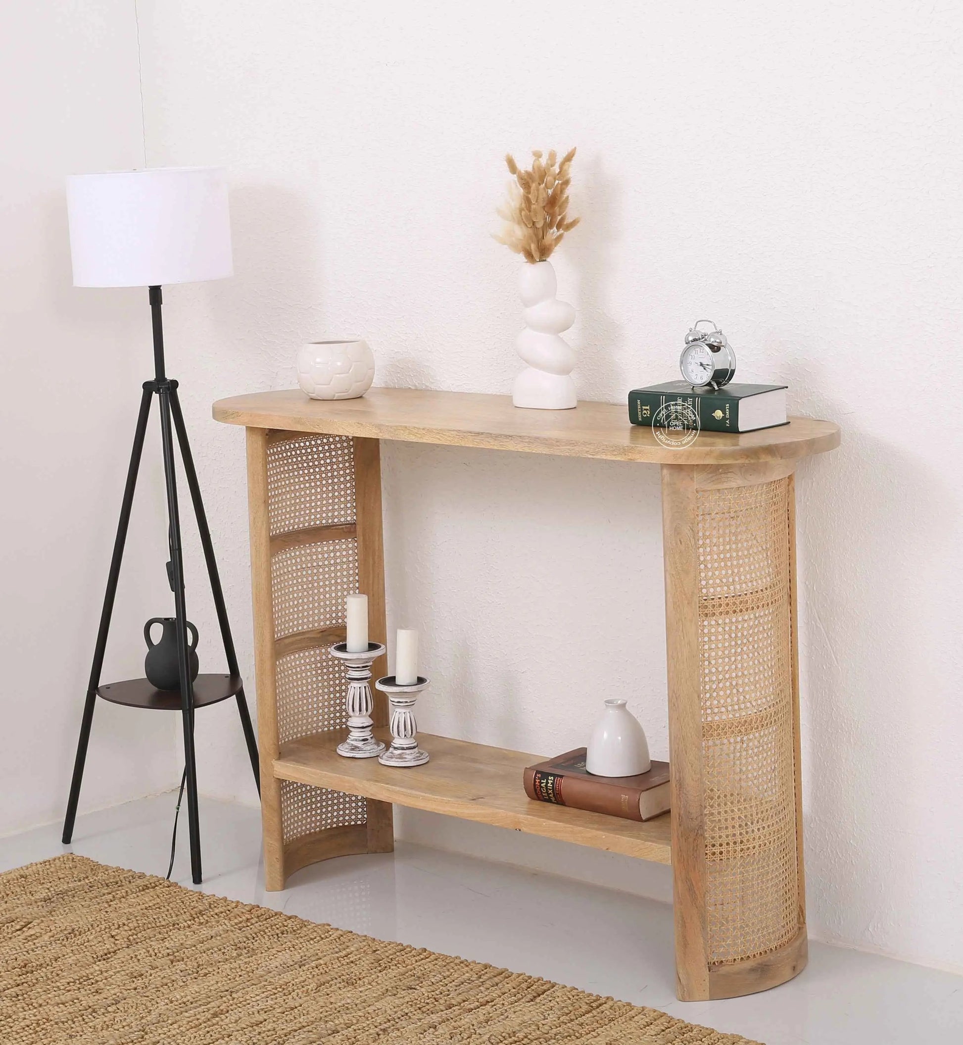Cherry Rattan Console Table – Solid Mango Wood, Natural Finish, Hallway | Opelhome UAE
