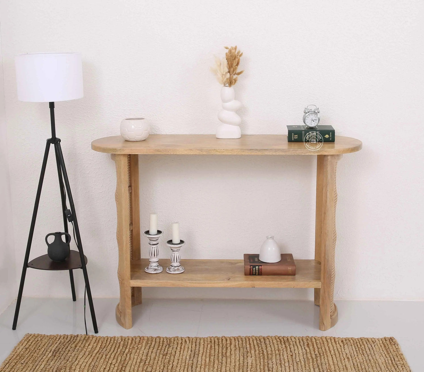Cherry Rattan Console Table – Solid Mango Wood, Natural Finish, Hallway | Opelhome UAE