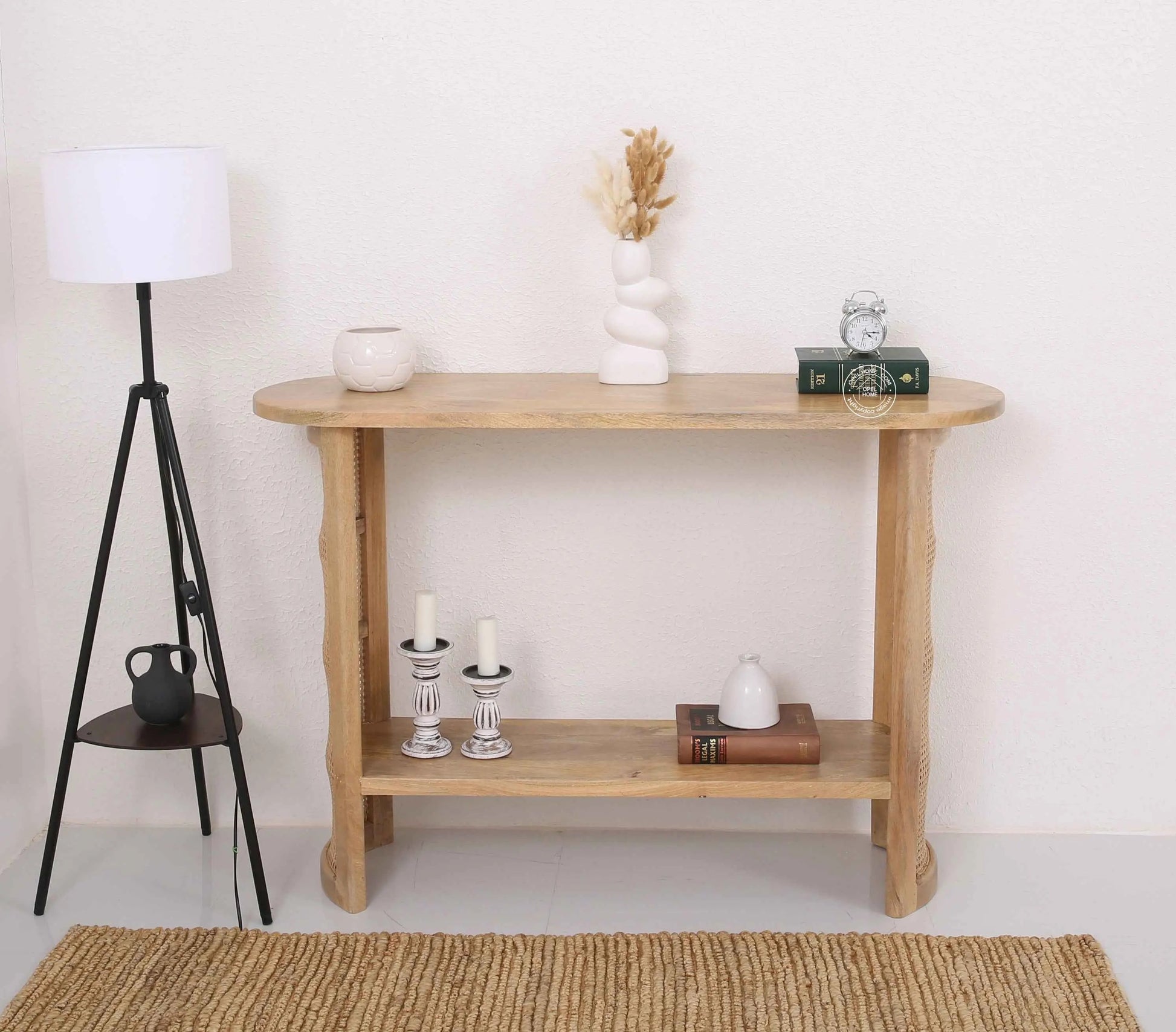 Cherry Rattan Console Table – Solid Mango Wood, Natural Finish, Hallway | Opelhome UAE