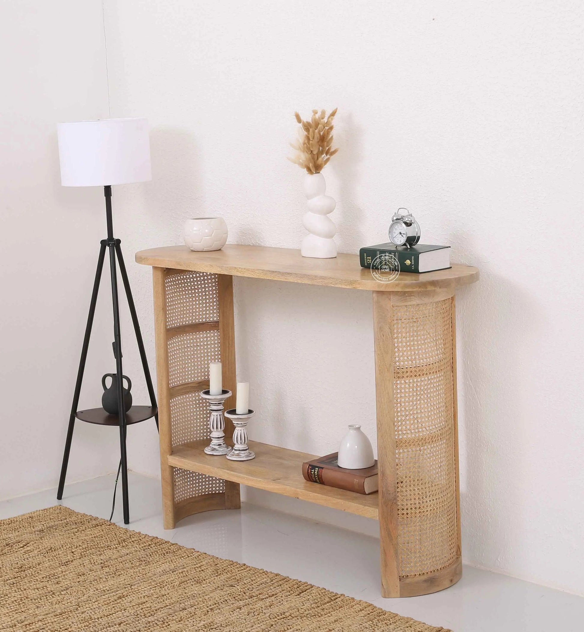 Cherry Rattan Console Table – Solid Mango Wood, Natural Finish, Hallway | Opelhome UAE