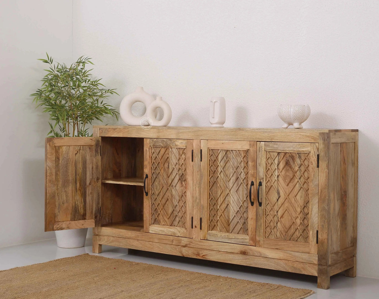 Colton Wooden 4 Door Sideboard – Solid Mango Wood | Opelhome UAE