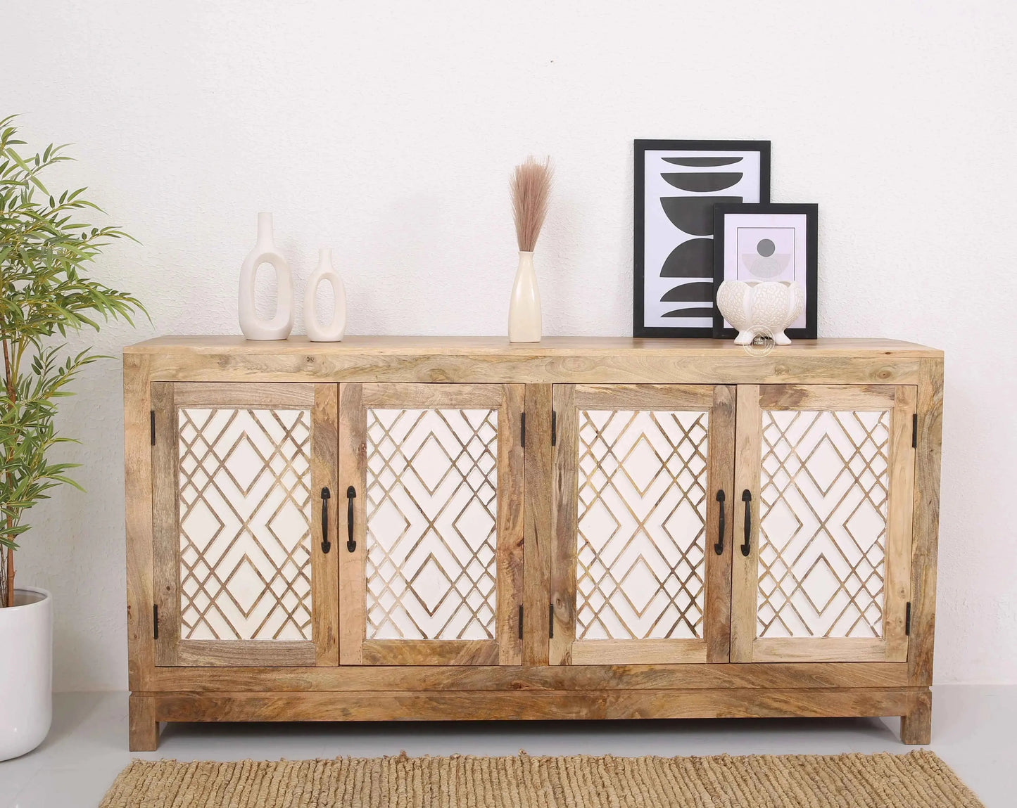 Colton Wooden 4 Door Sideboard – Solid Mango Wood | Opelhome UAE