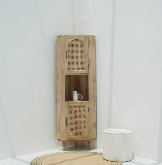 Cowden Rattan Cabinet – Mini Display Shelves, Solid Mango Wood | Opelhome UAE