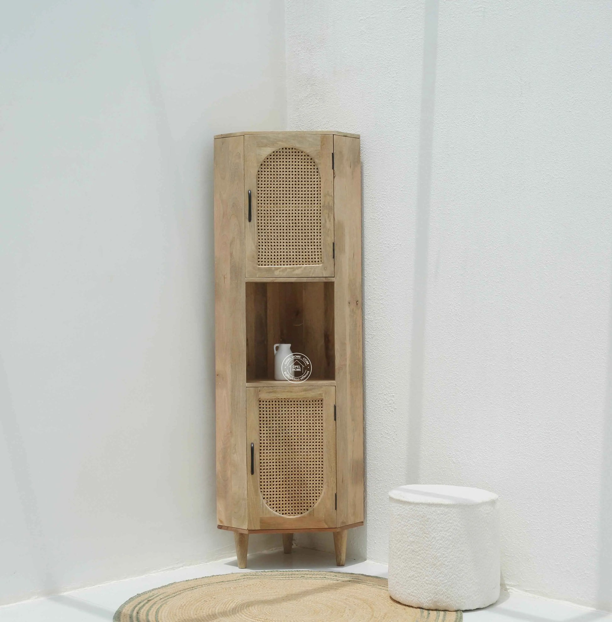 Cowden Rattan Cabinet – Mini Display Shelves, Solid Mango Wood | Opelhome UAE