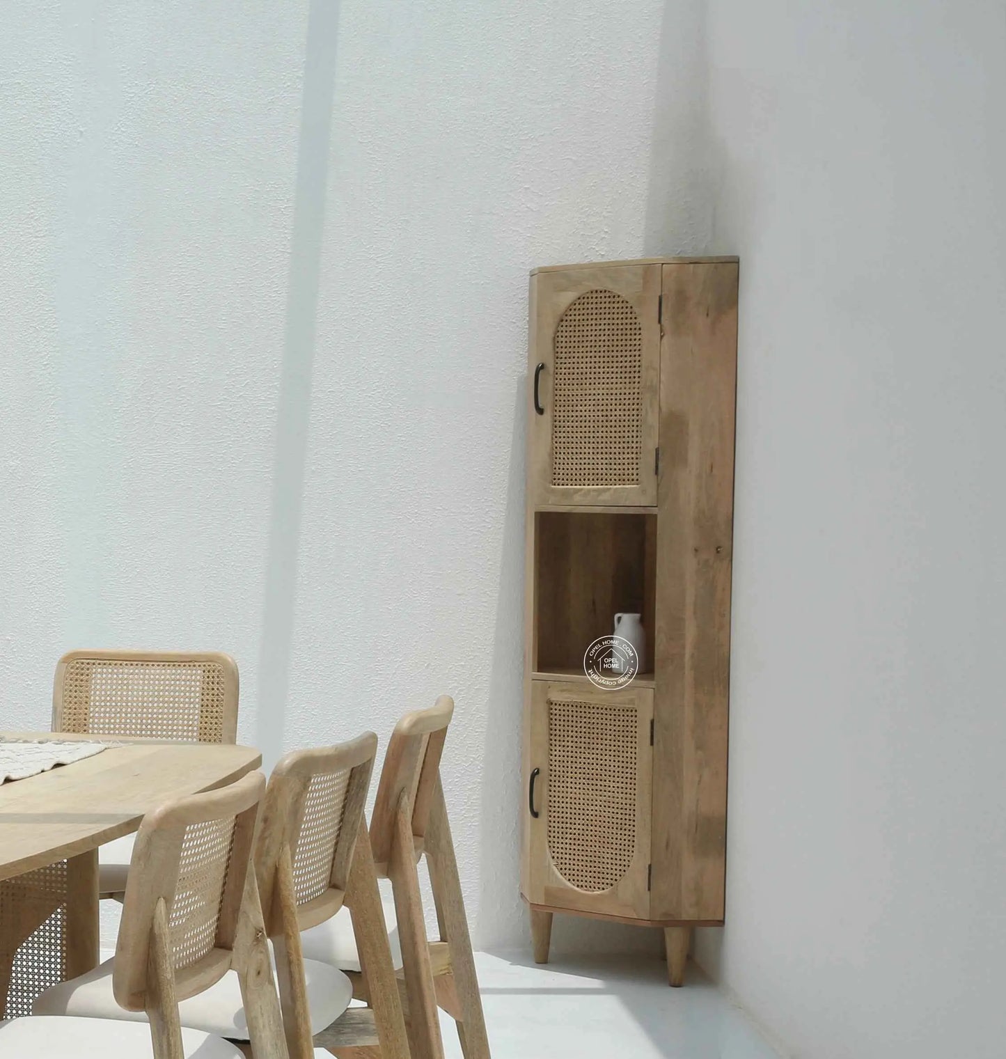 Cowden Rattan Cabinet – Mini Display Shelves, Solid Mango Wood | Opelhome UAE