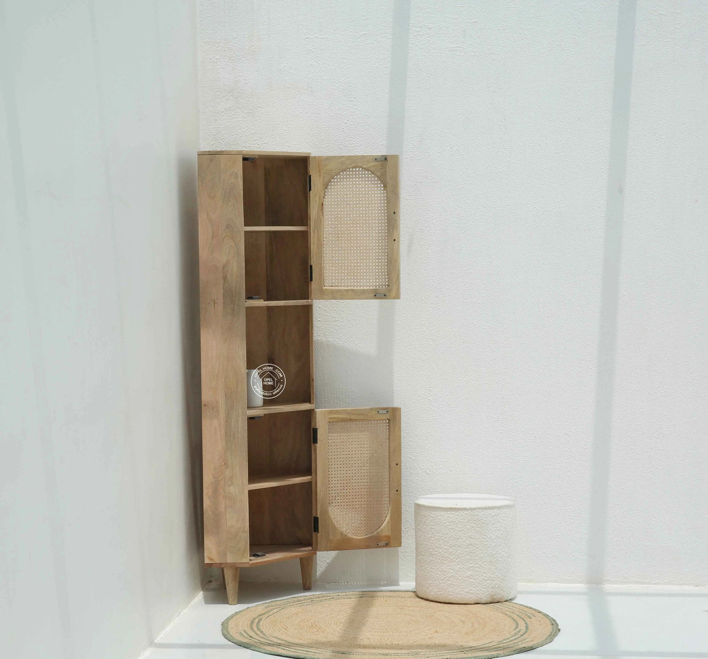 Cowden Rattan Cabinet – Mini Display Shelves, Solid Mango Wood | Opelhome UAE