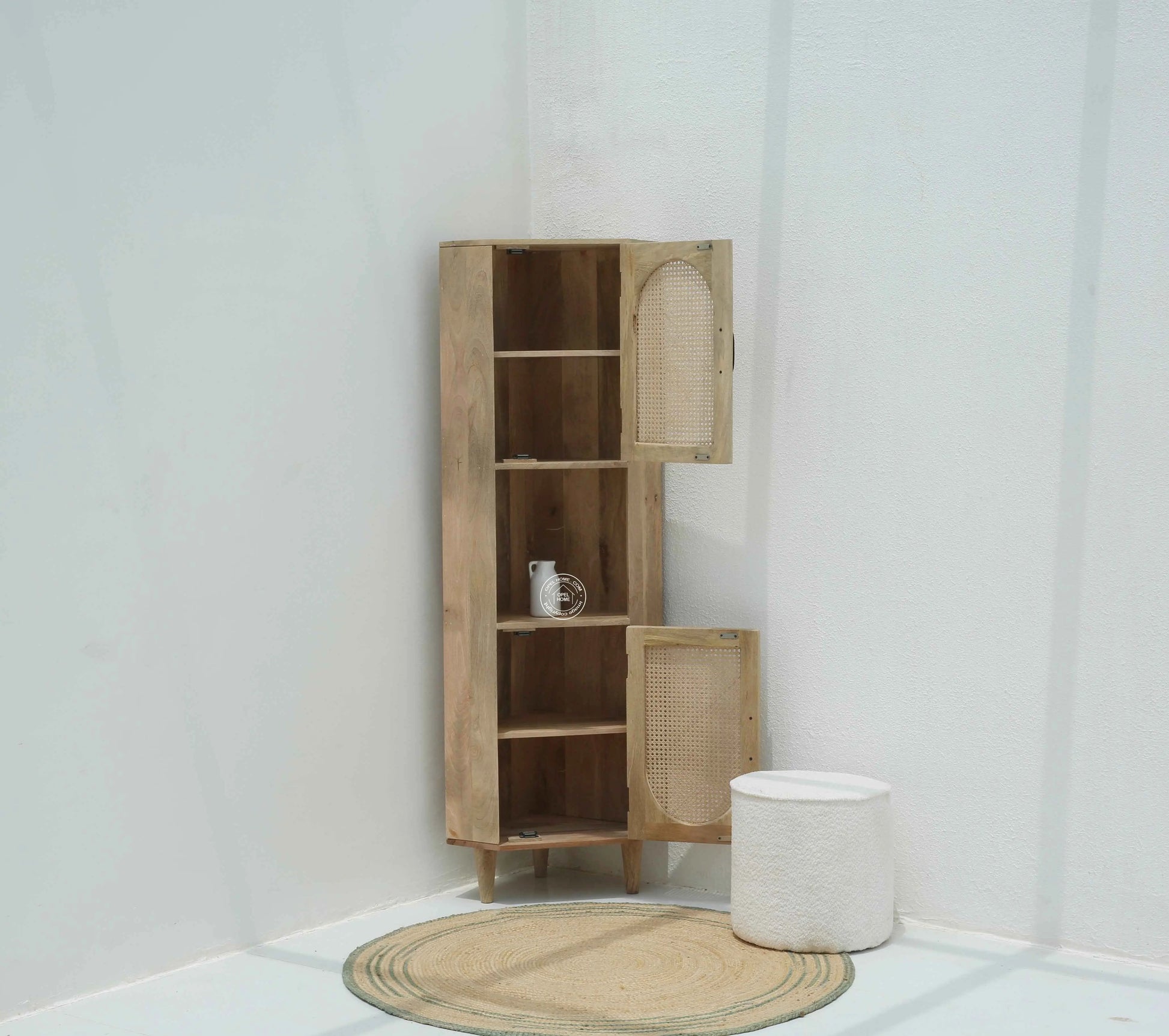 Cowden Rattan Cabinet – Mini Display Shelves, Solid Mango Wood | Opelhome UAE