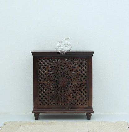 Crevan Wooden 2 Door Carved Shoe Rack