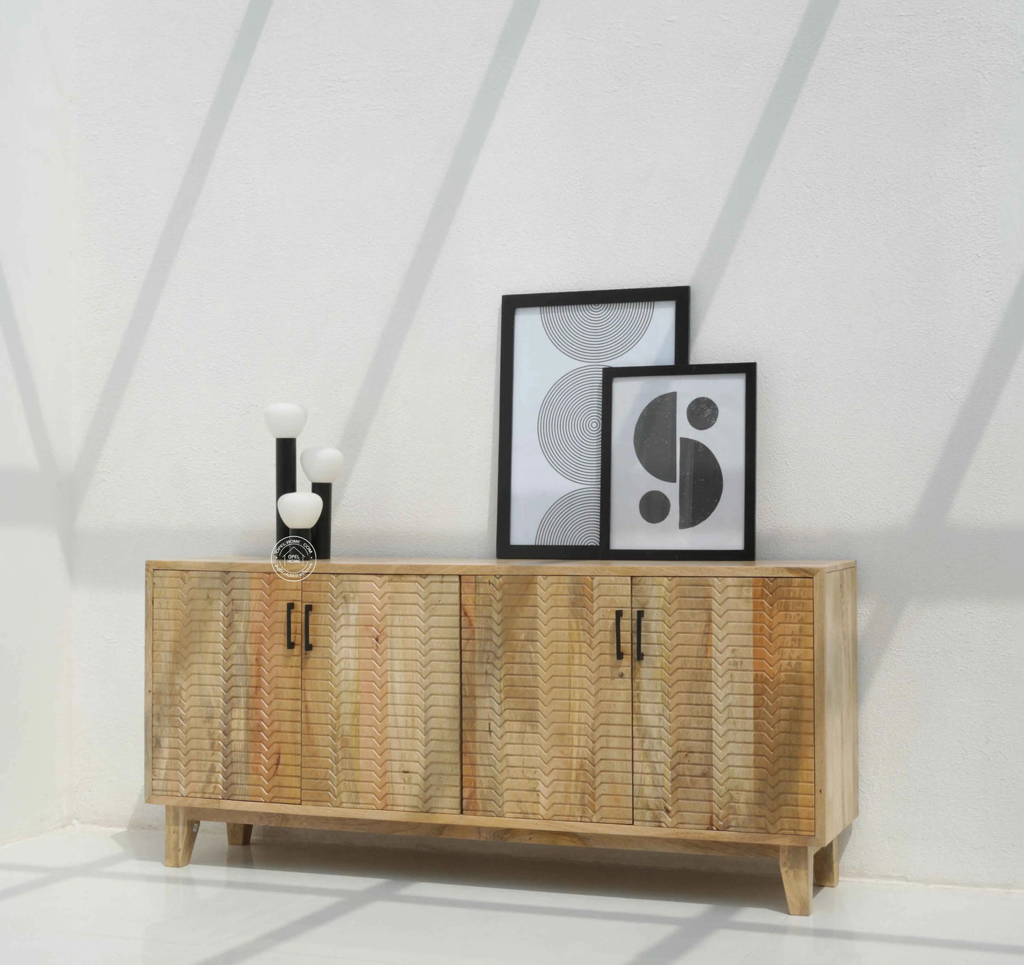 Croft Wooden Sideboard with 4 Doors – Solid Mango Wood, Natural Finish | Opelhome UAE
