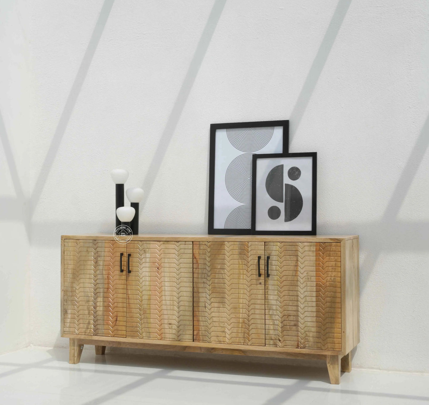 Croft Wooden Sideboard with 4 Doors – Solid Mango Wood, Natural Finish | Opelhome UAE