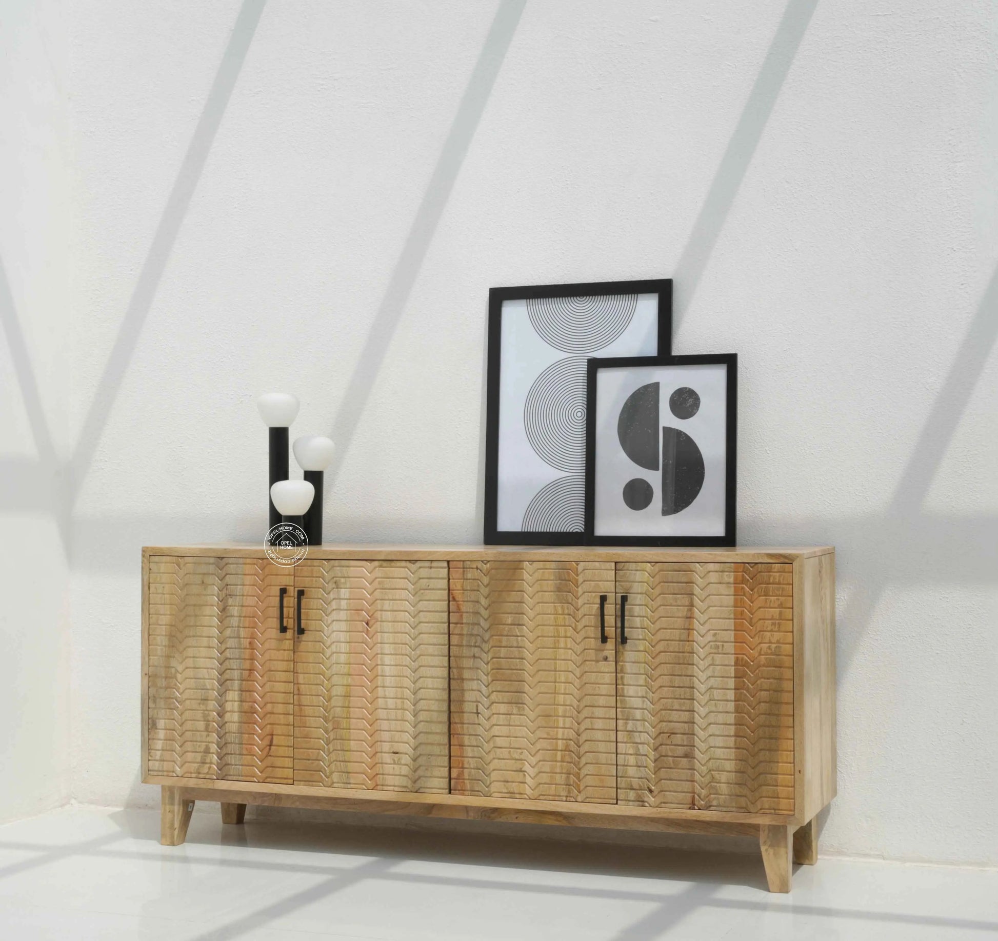 Croft Wooden Sideboard with 4 Doors – Solid Mango Wood, Natural Finish | Opelhome UAE