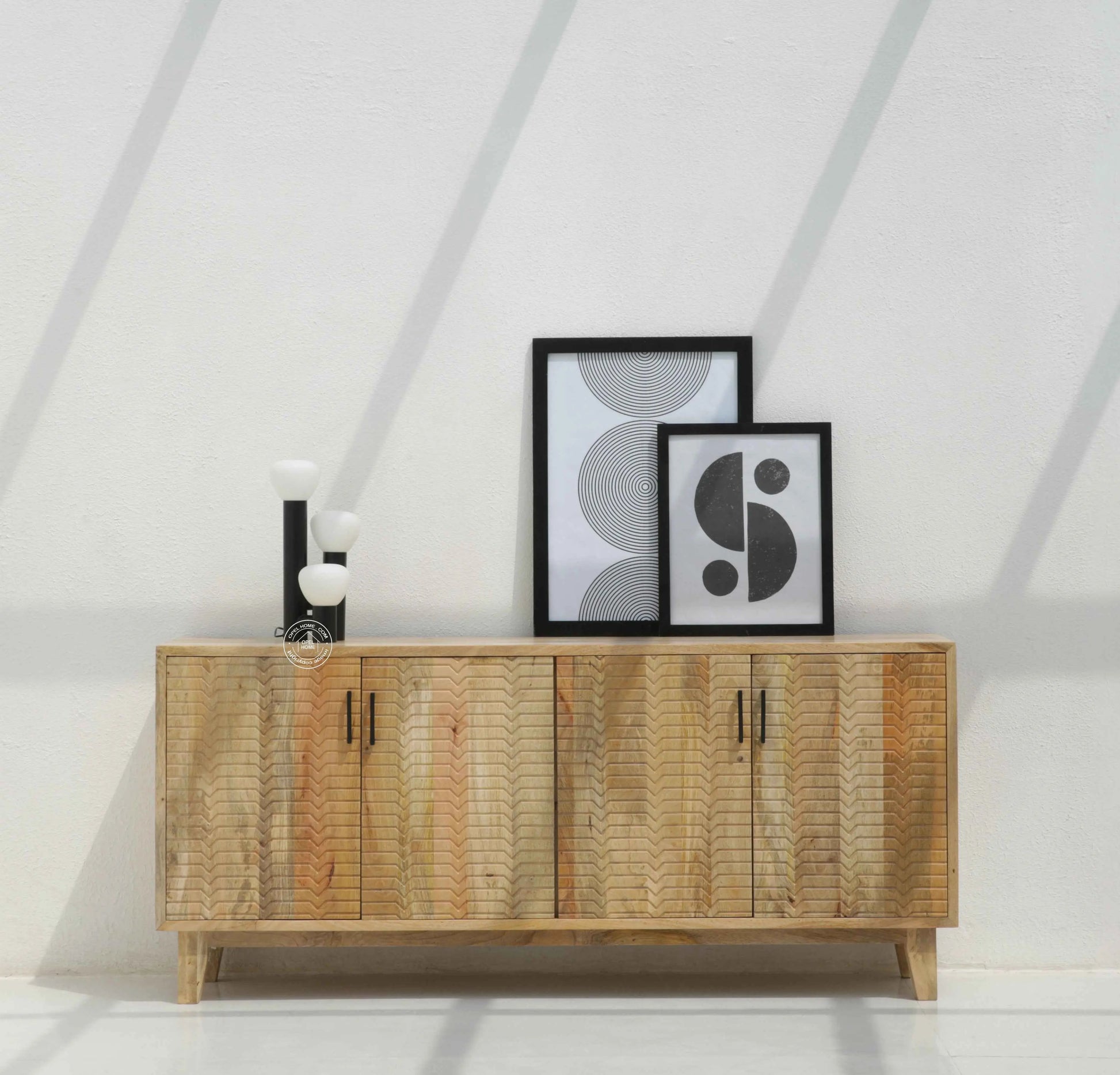 Croft Wooden Sideboard with 4 Doors – Solid Mango Wood, Natural Finish | Opelhome UAE