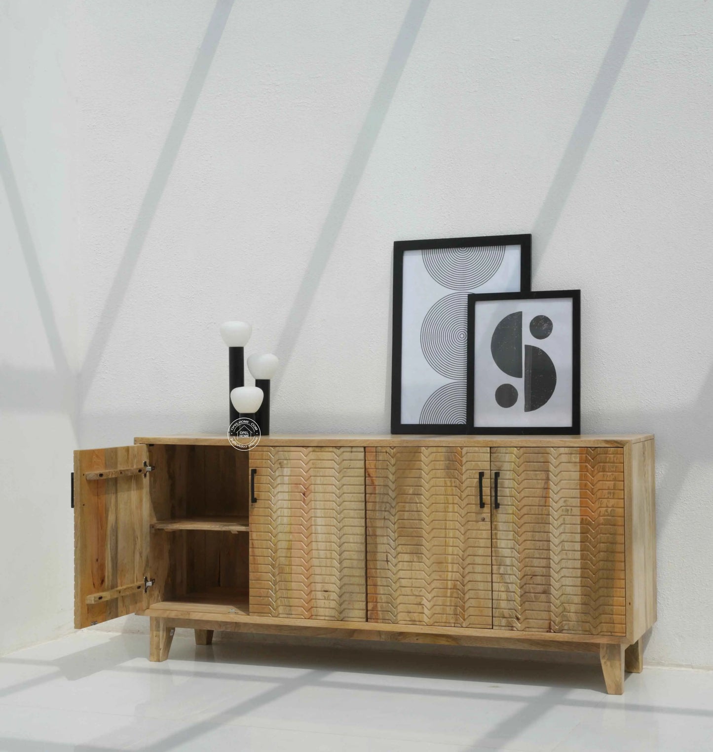 Croft Wooden Sideboard with 4 Doors – Solid Mango Wood, Natural Finish | Opelhome UAE