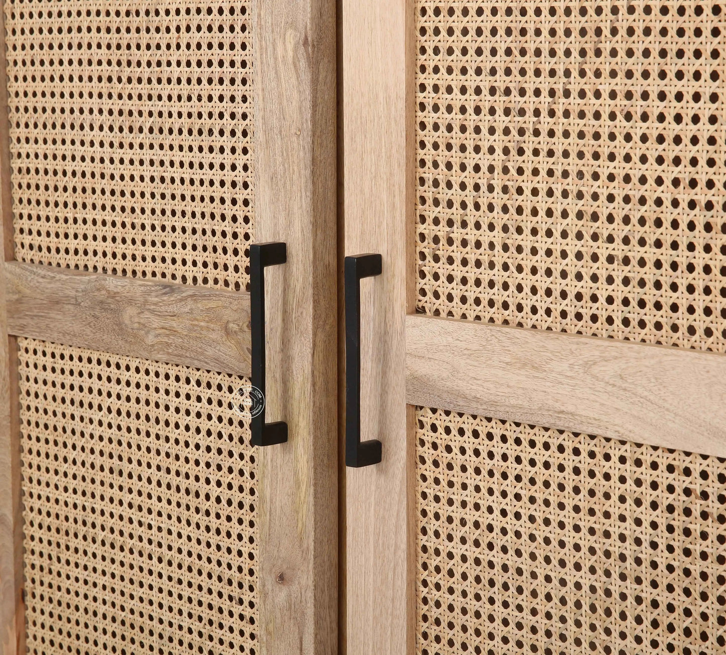 Curly Rattan Closet – 1 Drawer, Solid Mango Wood, Natural Finish, Tall Storage | Opelhome UAE